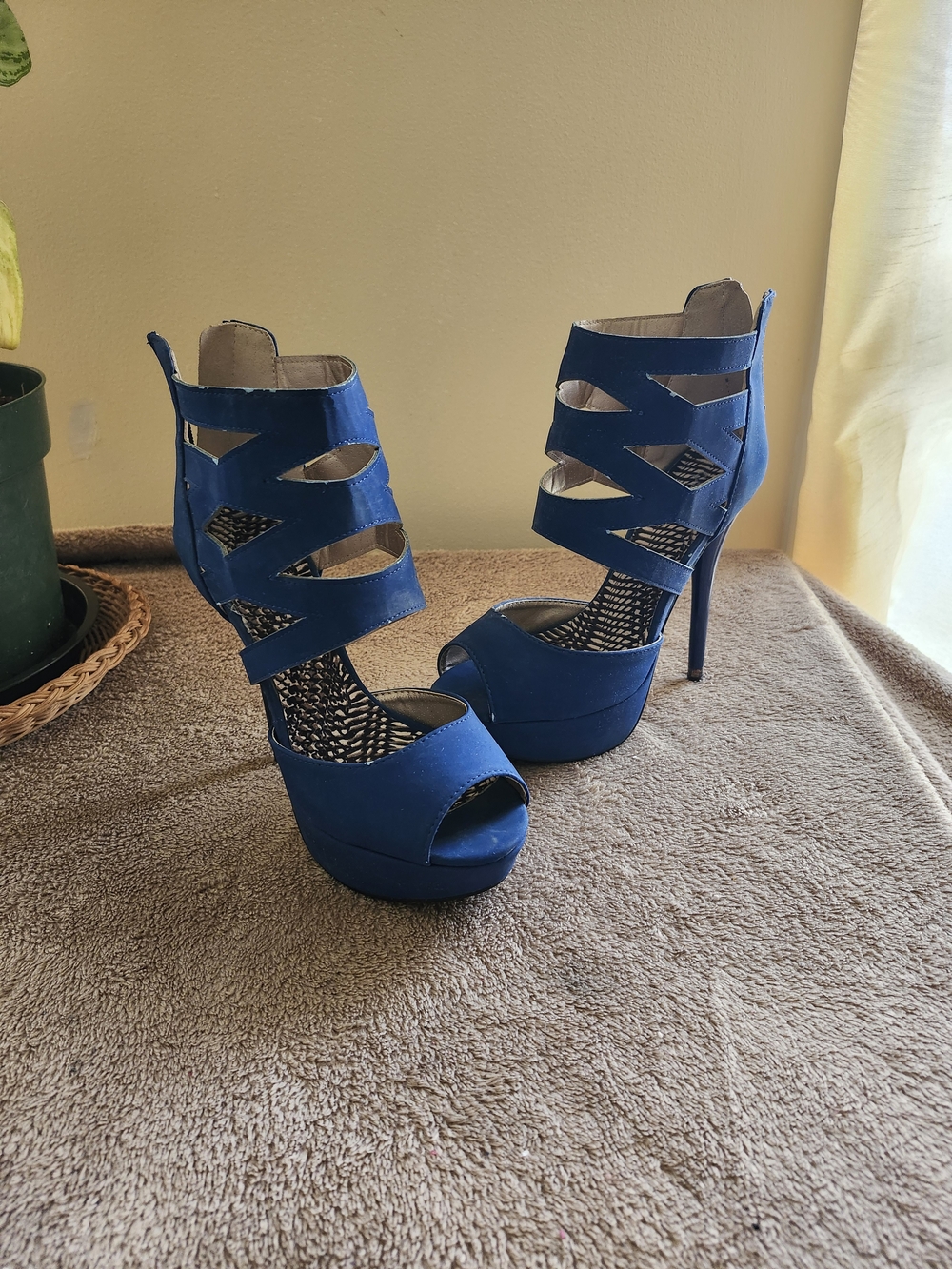 Blue Strappy Platform High Heel Stilettos - Women's